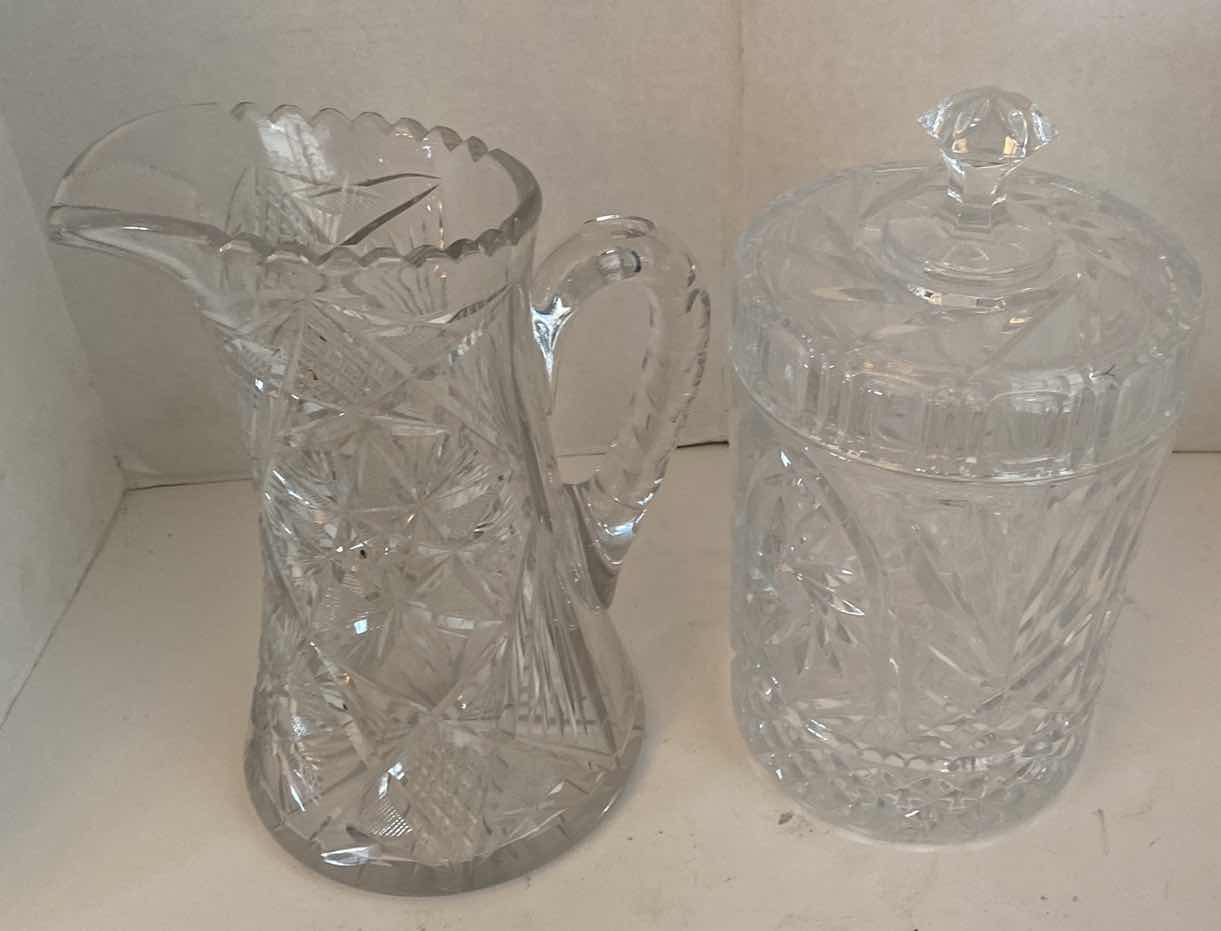 Photo 1 of LEADED GLASS PITCHER AND COVERED JAR H 11”