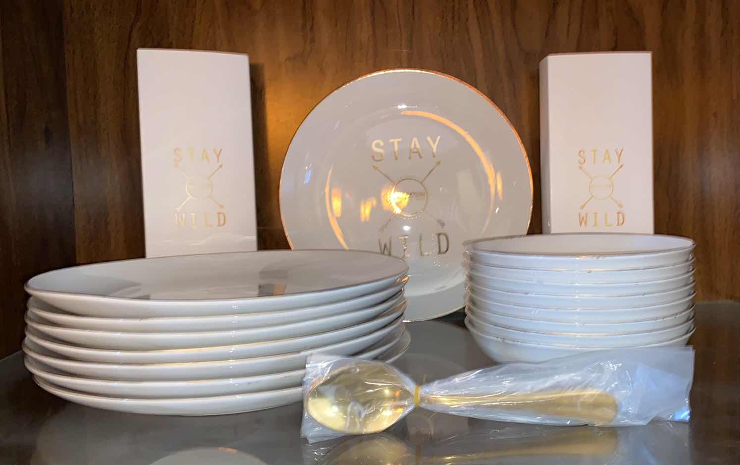 Photo 1 of 16PCS-STAY WILD FROM SILVERTON DISHES & 32PCS FOLD TONE SILVERWARE