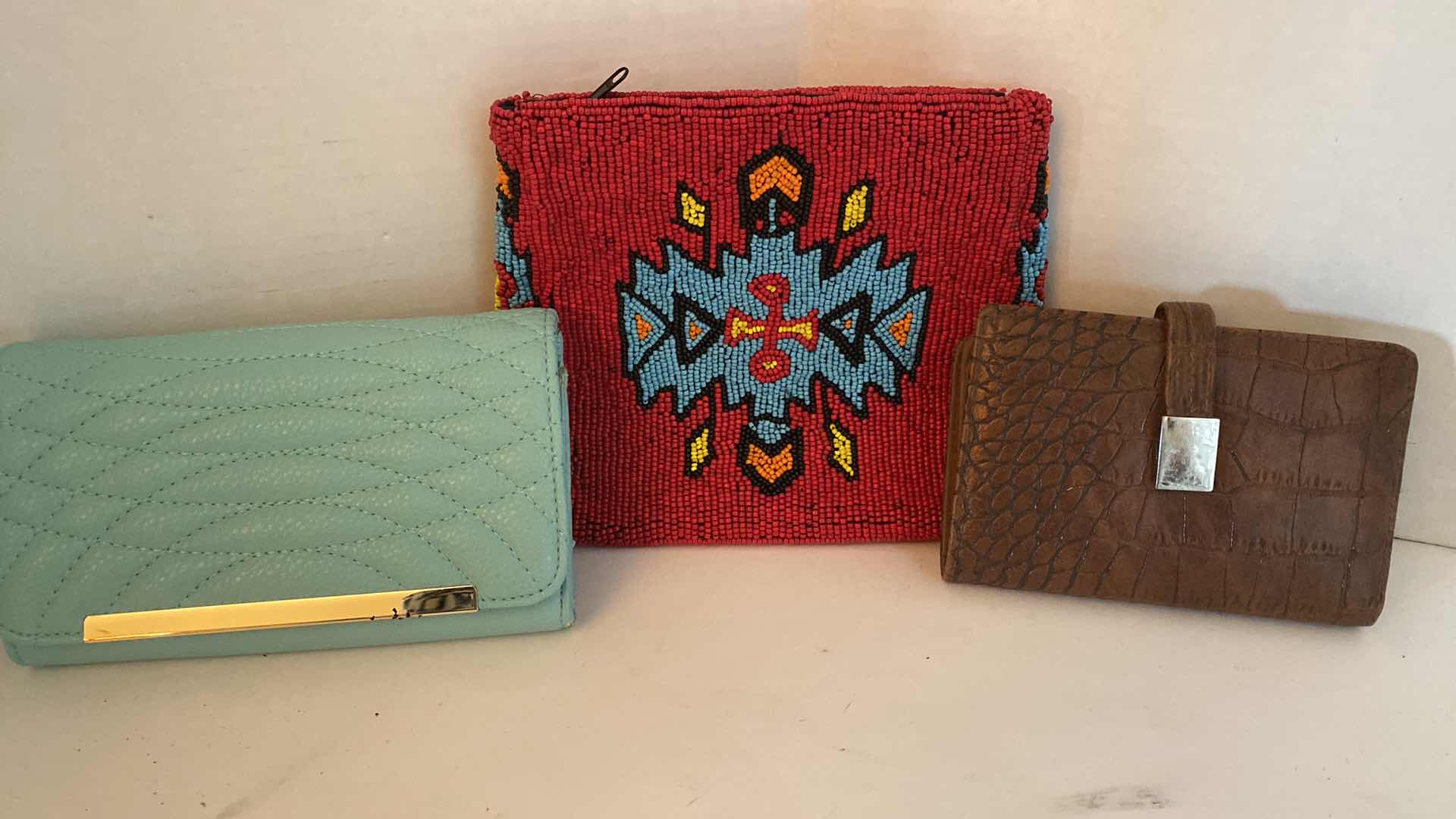 Photo 1 of 2 WALLETS AND 1 BEADED BAG 7” x 6 1/2”