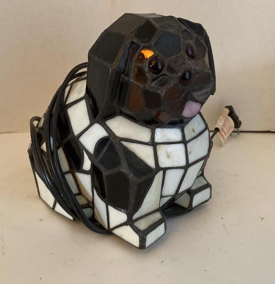 Photo 2 of STAINED GLASS DOG LAMP 7” x 8 1/2”