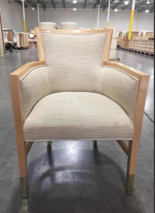 Photo 2 of LIGHT CREME CANVAS FABRIC CURVED BACK ARM CHAIR H33”