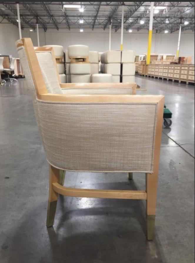 Photo 3 of LIGHT CREME CANVAS FABRIC CURVED BACK ARM CHAIR H33”