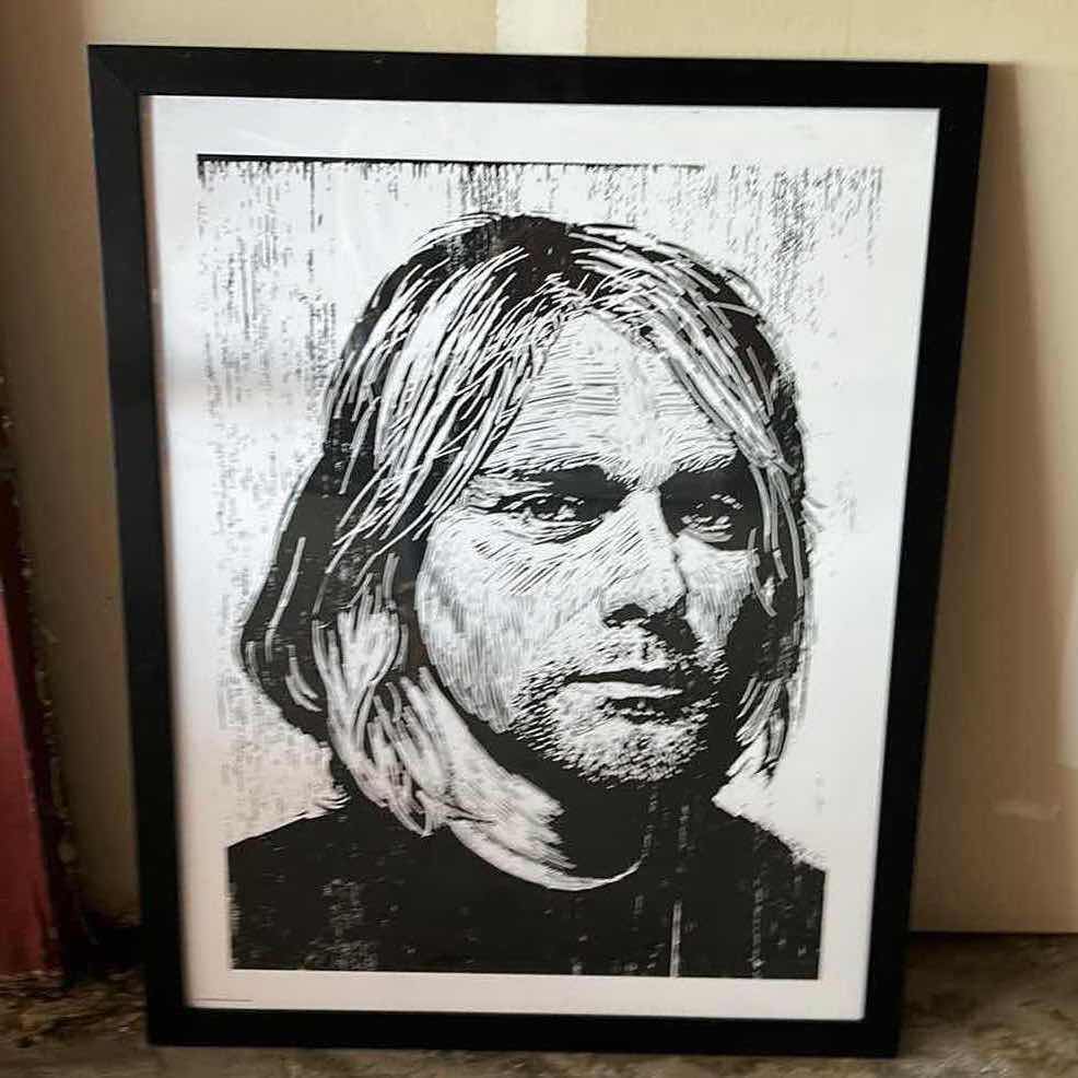 Photo 1 of KURT COBAIN BLACK AND WHITE ARTWORK FRAMED 31“ x 39“