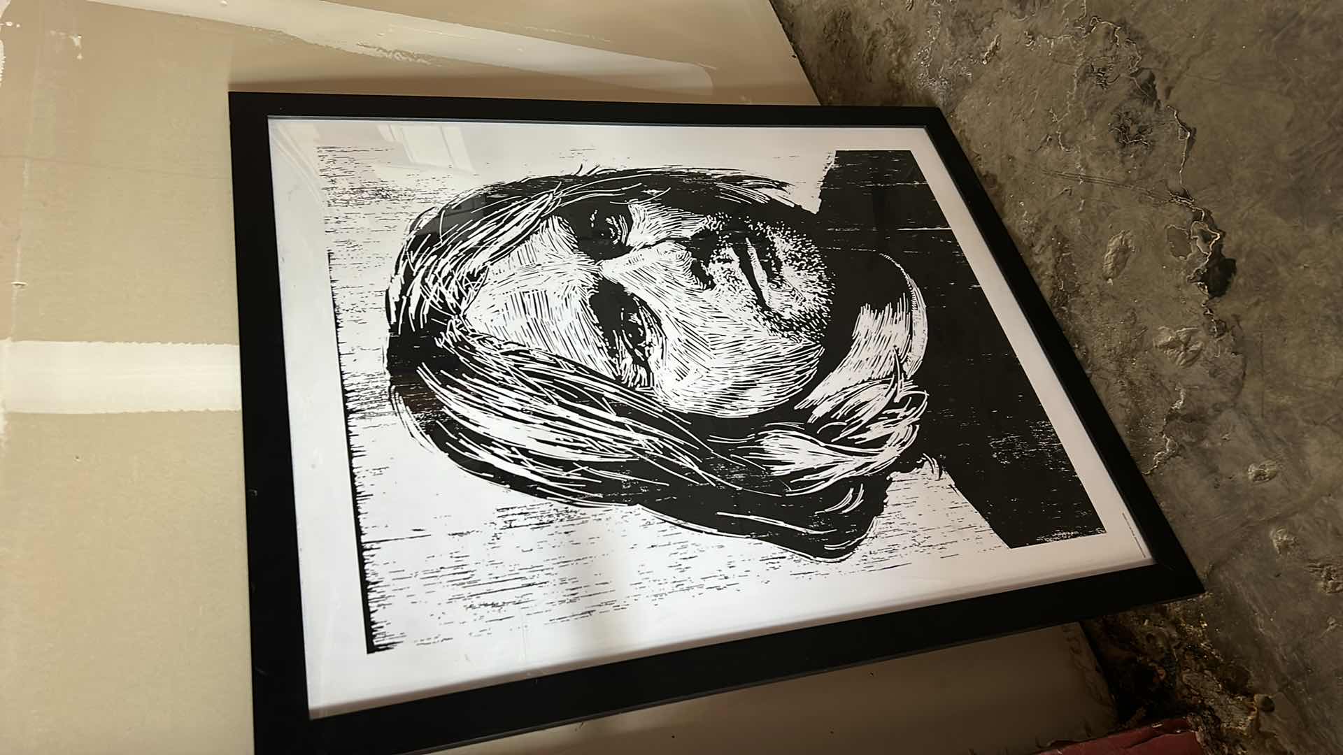 Photo 3 of KURT COBAIN BLACK AND WHITE ARTWORK FRAMED 31“ x 39“