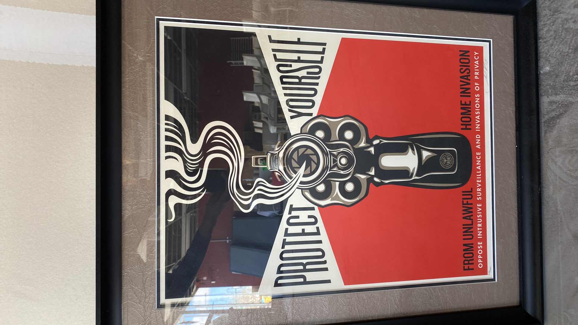 Photo 2 of FRAMED SHEPARD FAIREY HOME INVASION 1 , SIGNED 128/300 SCREEN PRINT 18” X 24” OVERALL 23” X 31”