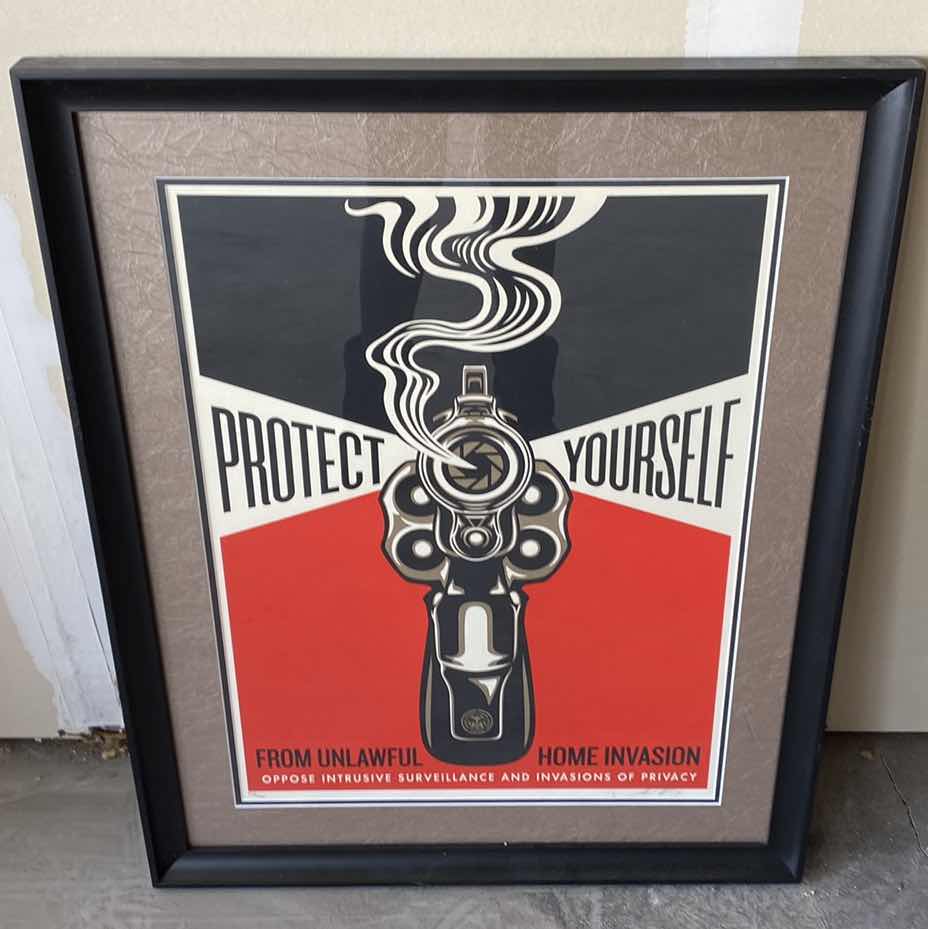 Photo 1 of FRAMED SHEPARD FAIREY HOME INVASION 1 , SIGNED 128/300 SCREEN PRINT 18” X 24” OVERALL 23” X 31”