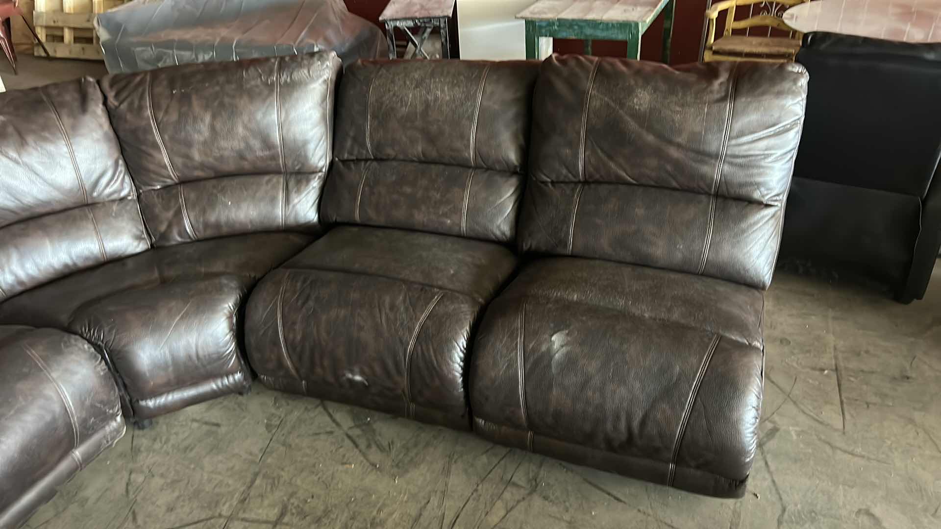 Photo 5 of VERY LARGE BROWN LEATHER 6 PC SOFA SET 12’ x 6’