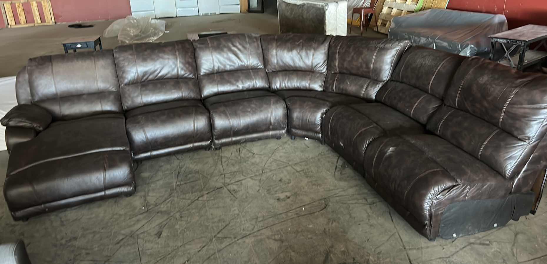 Photo 7 of VERY LARGE BROWN LEATHER 6 PC SOFA SET 12’ x 6’