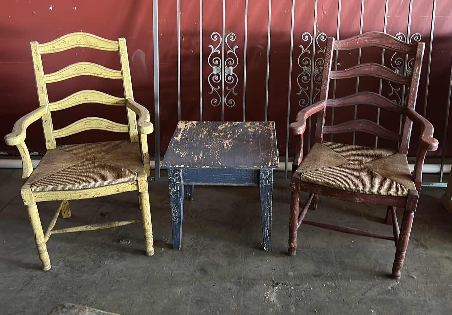 Photo 1 of PAINTED WEATHERED WOOD FURNITURE- 2 CHAIRS AND TABLE