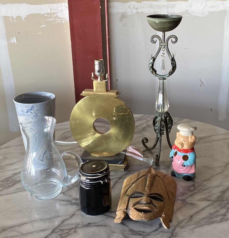 Photo 1 of HOME DECOR ASSORTMENT - LAMP (NO SHADE), CANDLE STICK AND MORE