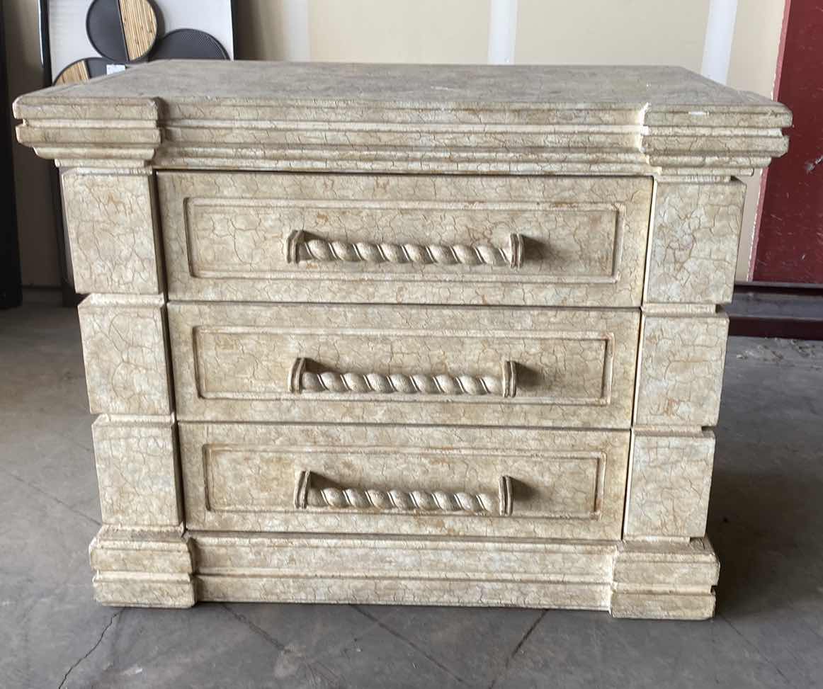 Photo 2 of WOOD CRACKLE FINISH 3 DRAWER CHEST 41“ x 24“ H 33 1/2”