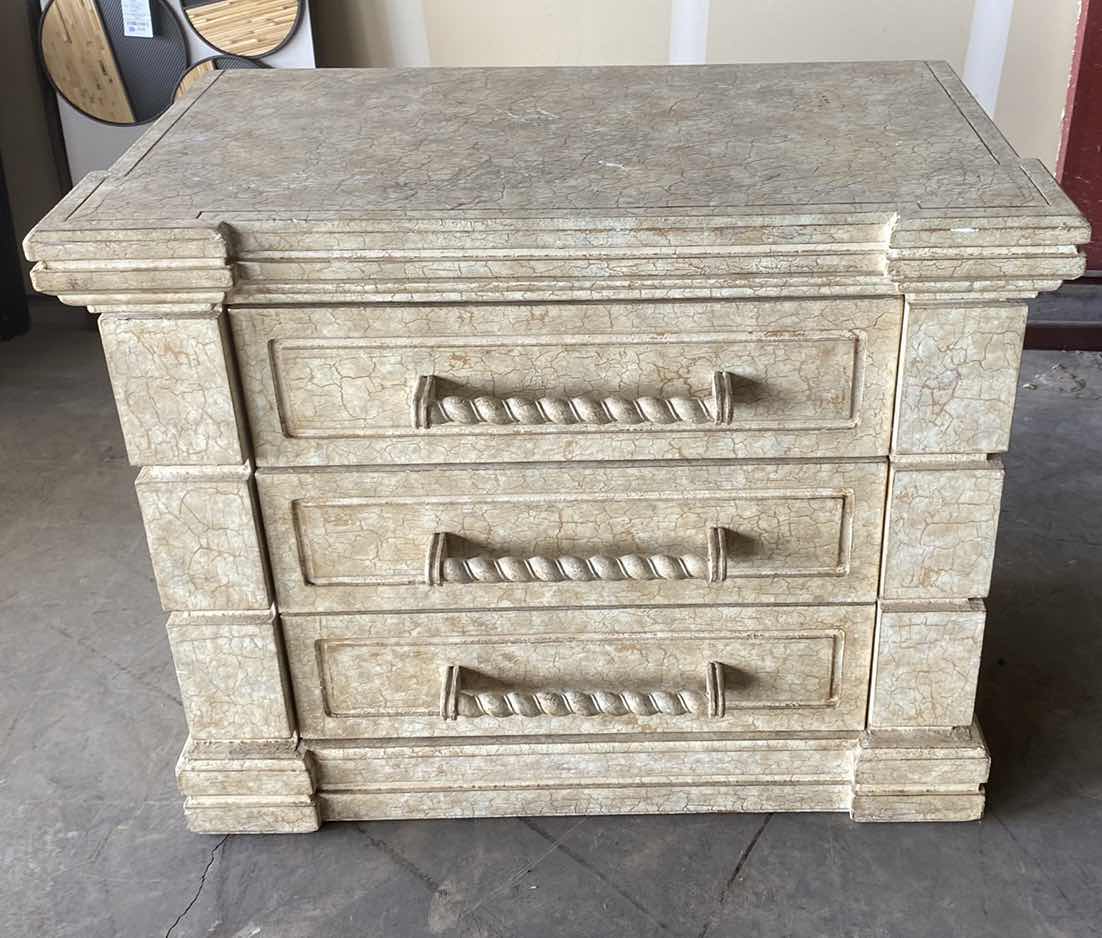 Photo 1 of WOOD CRACKLE FINISH 3 DRAWER CHEST 41“ x 24“ H 33 1/2”