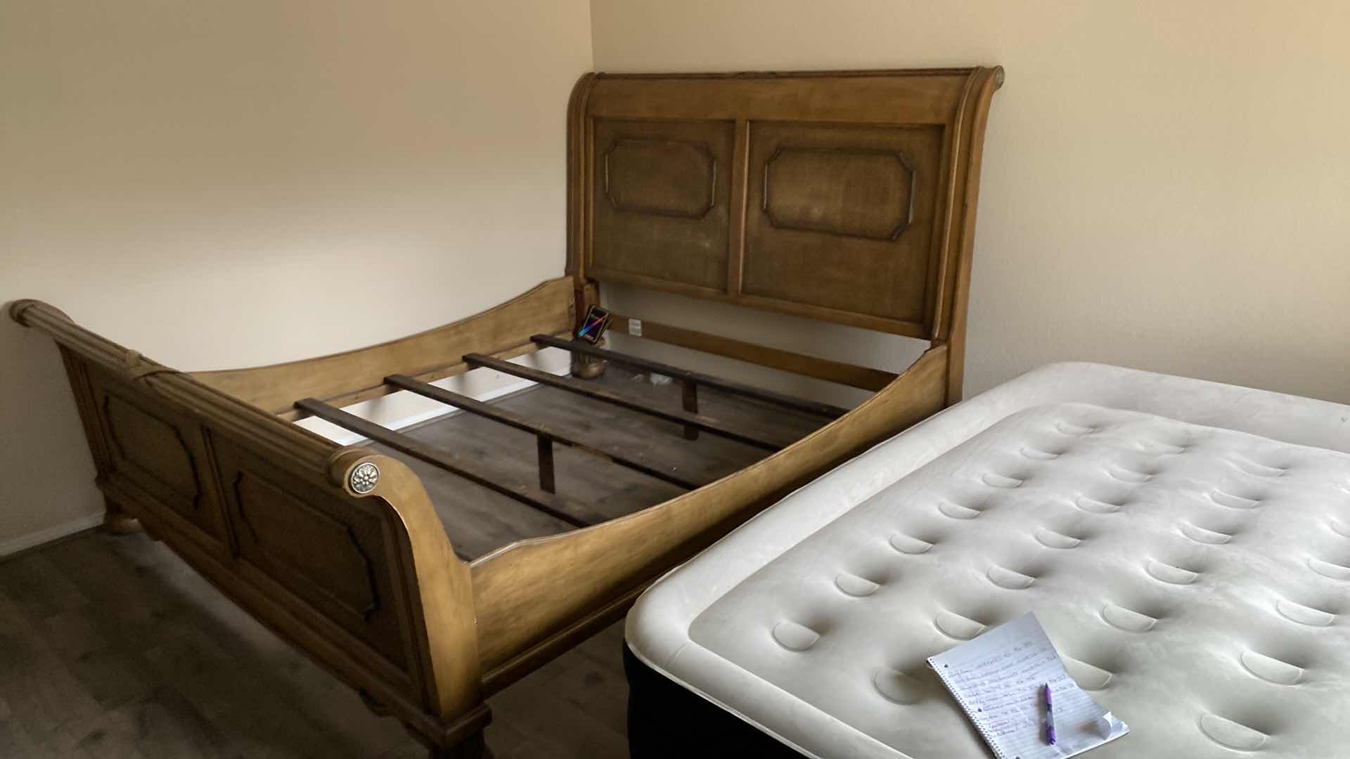 Photo 2 of MILLENNIUM BY ASHLEY KING SLEIGH BED 79“ x 94“ H 58” INCLUDES KING KOIL AIR BED SIZE UNKNOWN