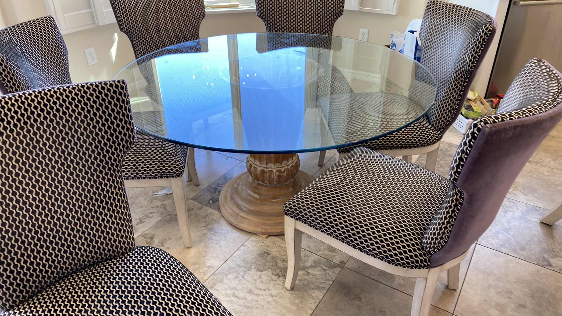 Photo 5 of ROUND GLASS TOP DINING TABLE WITH 6 CHAIRS 54”DIAMETER X H 29”