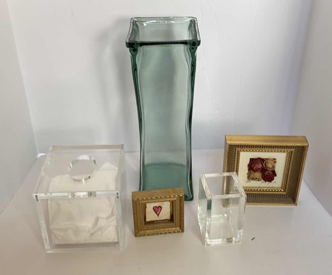 Photo 1 of GLASS VASE H 14” ACRYLIC TISSUE HOLDER CUP AND MORE