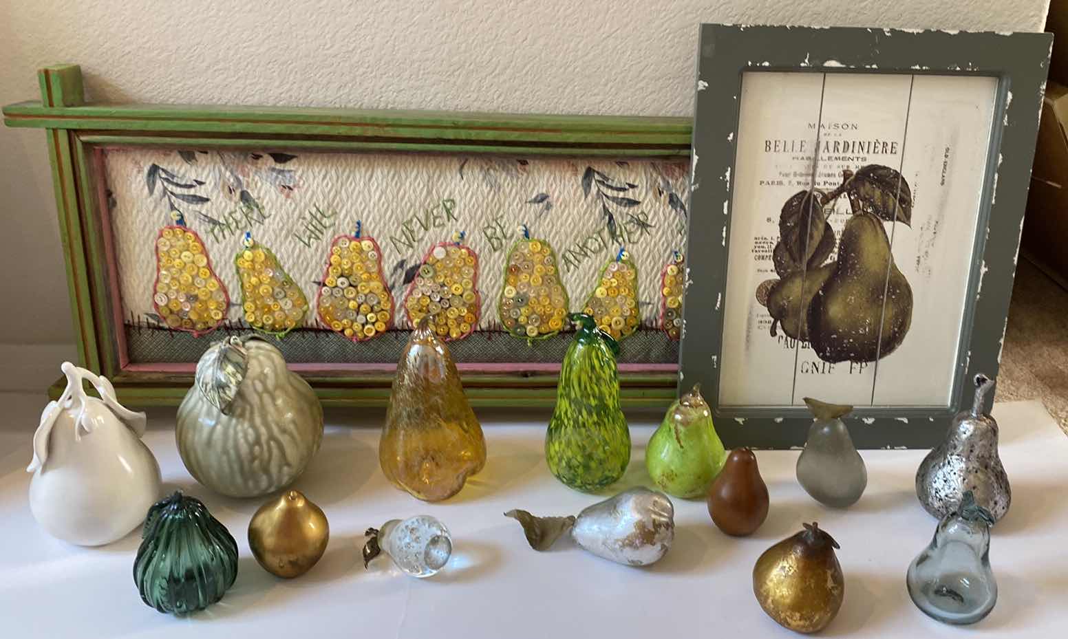 Photo 1 of PEAR COLLECTION LARGEST ARTWORK 15 1/2” x 40”, PEARS ARE GLASS OR CERAMIC