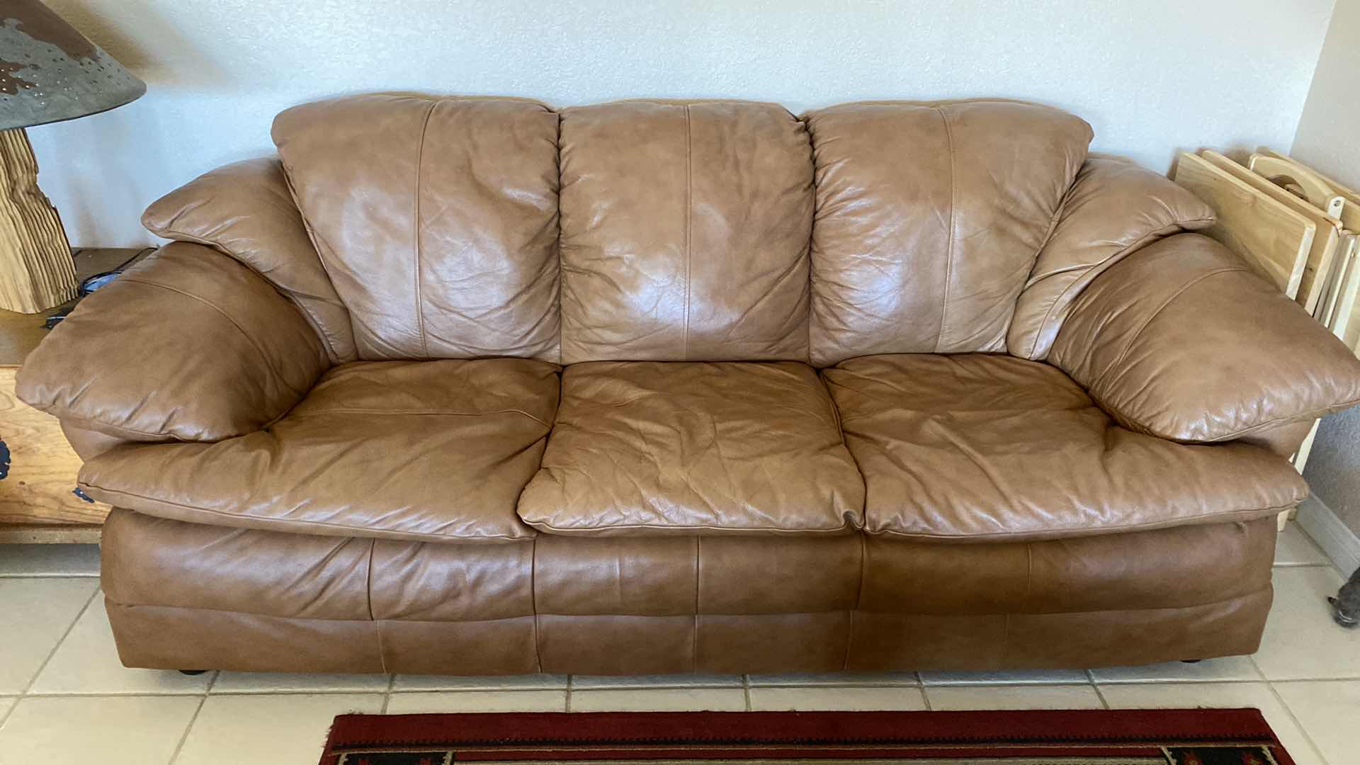 Photo 1 of 92” CAMEL BROWN LEATHER SOFA ( MATCHING LOVE SEAT SOLD SEPARATELY)