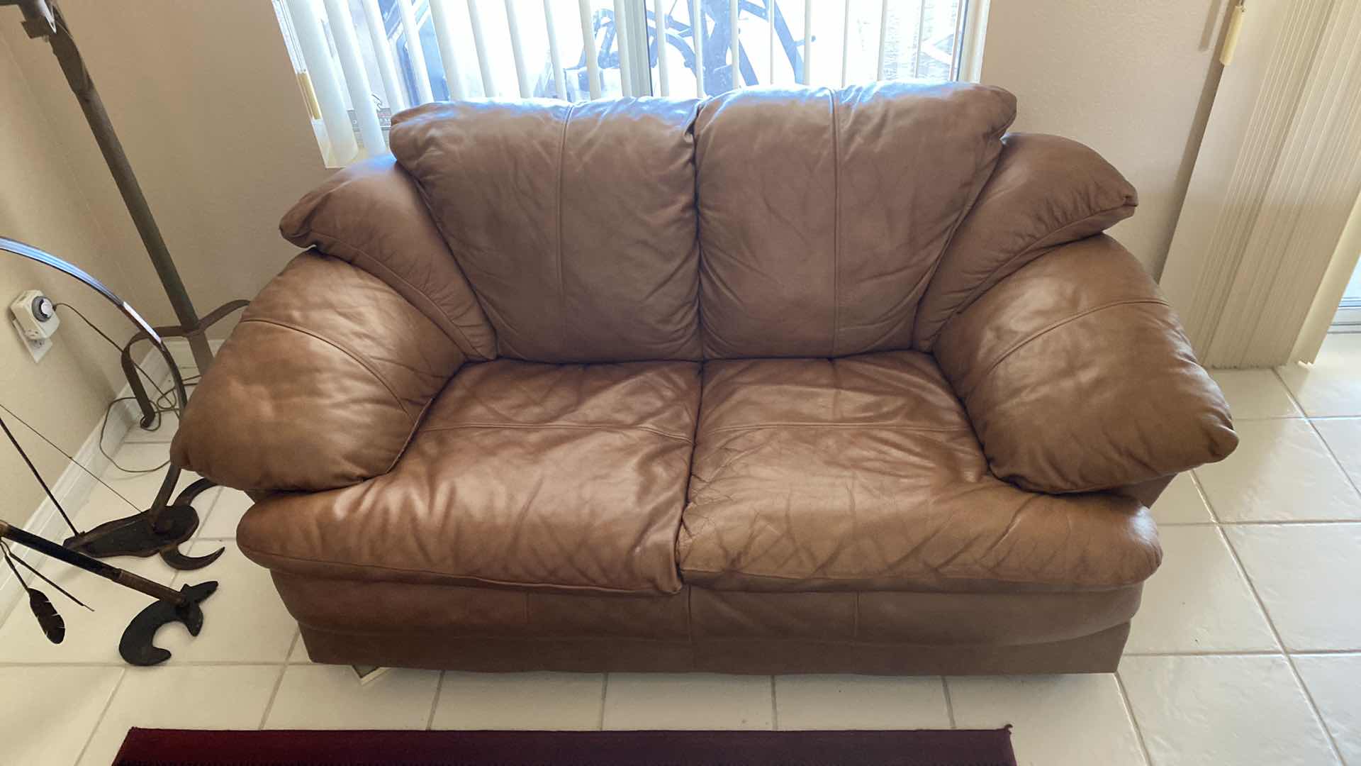 Photo 1 of 67” CAMEL BROWN LEATHER LOVESEAT (MATCHING SOFA SOLD SEPARATELY)