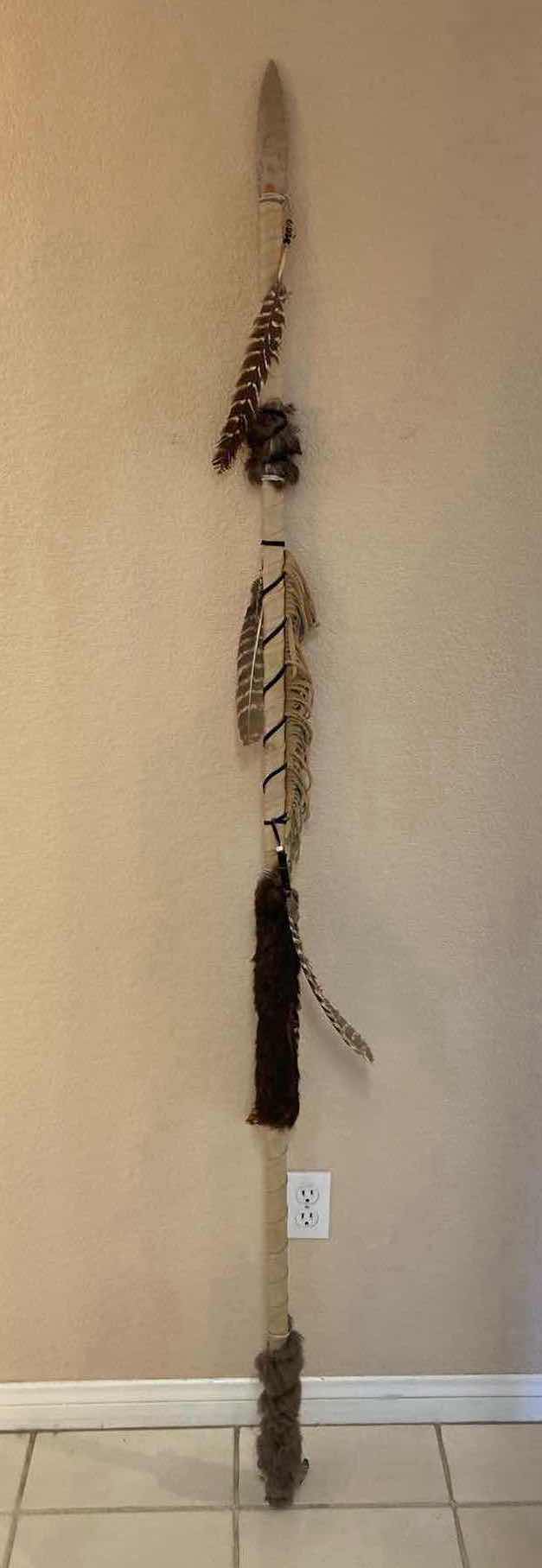 Photo 1 of NATIVE AMERICAN SPEAR WITH FUR AND HIDE 77 1/2”