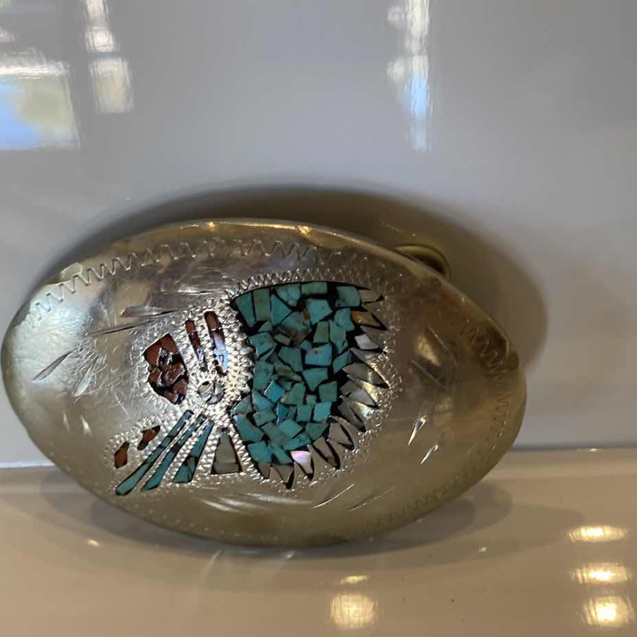 Photo 2 of SILVER BELT BUCKLE INDIAN HEAD DRESS TURQUOISE