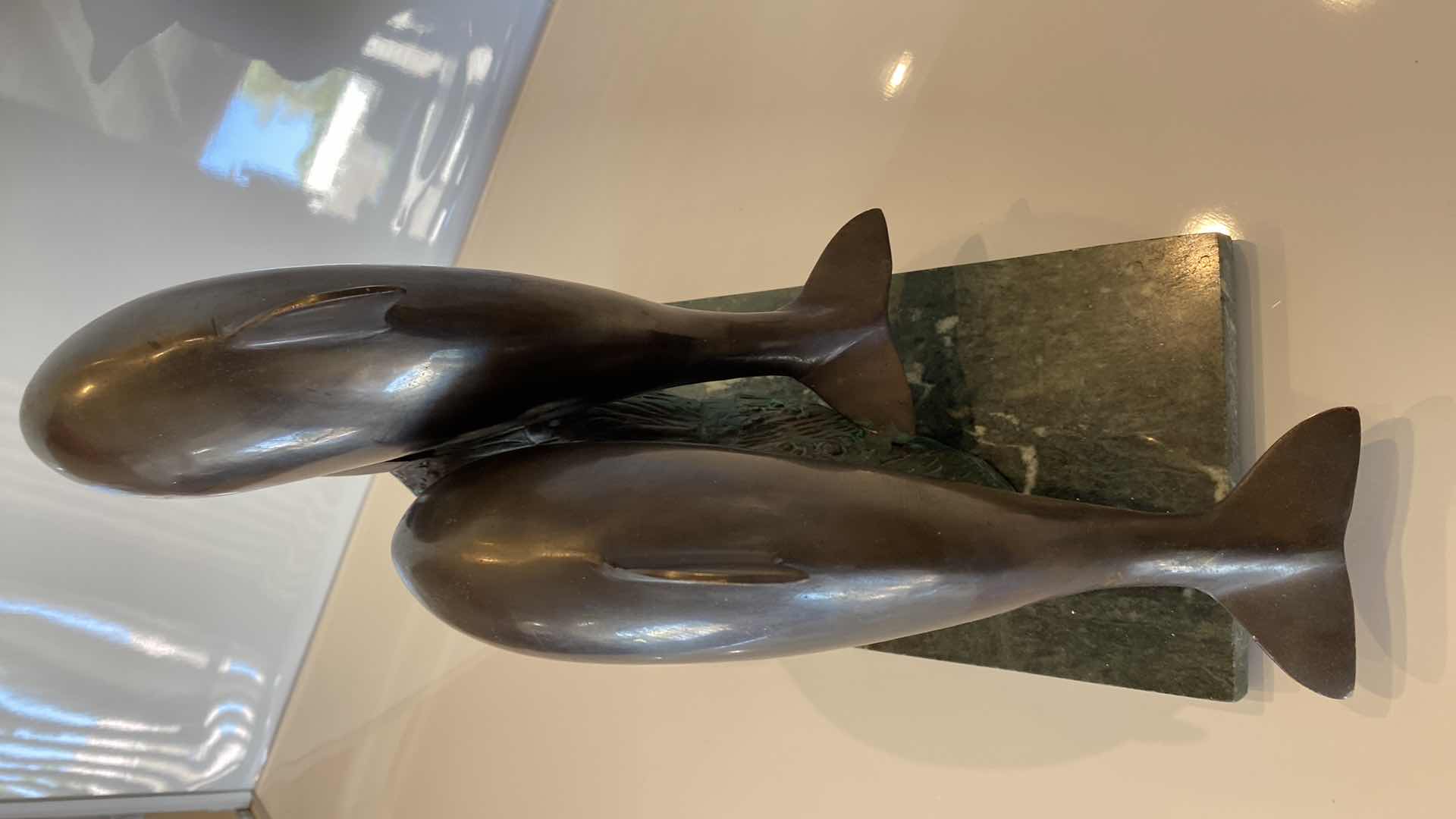 Photo 1 of METAL AND MARBLE DOLPHIN STATUE 14” x 11”