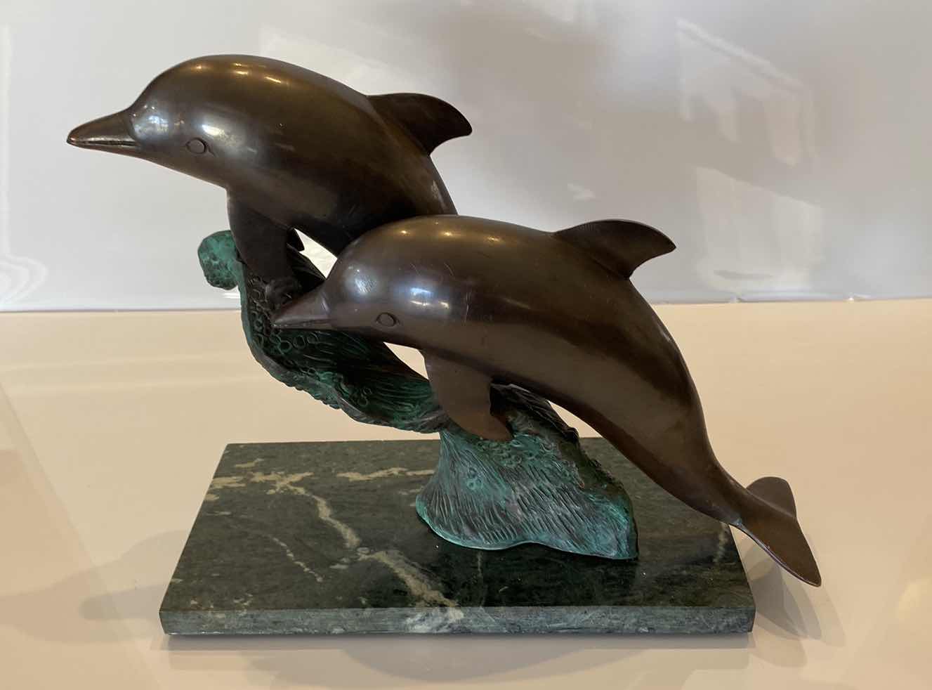 Photo 1 of METAL AND MARBLE DOLPHIN STATUE 14” x 11”