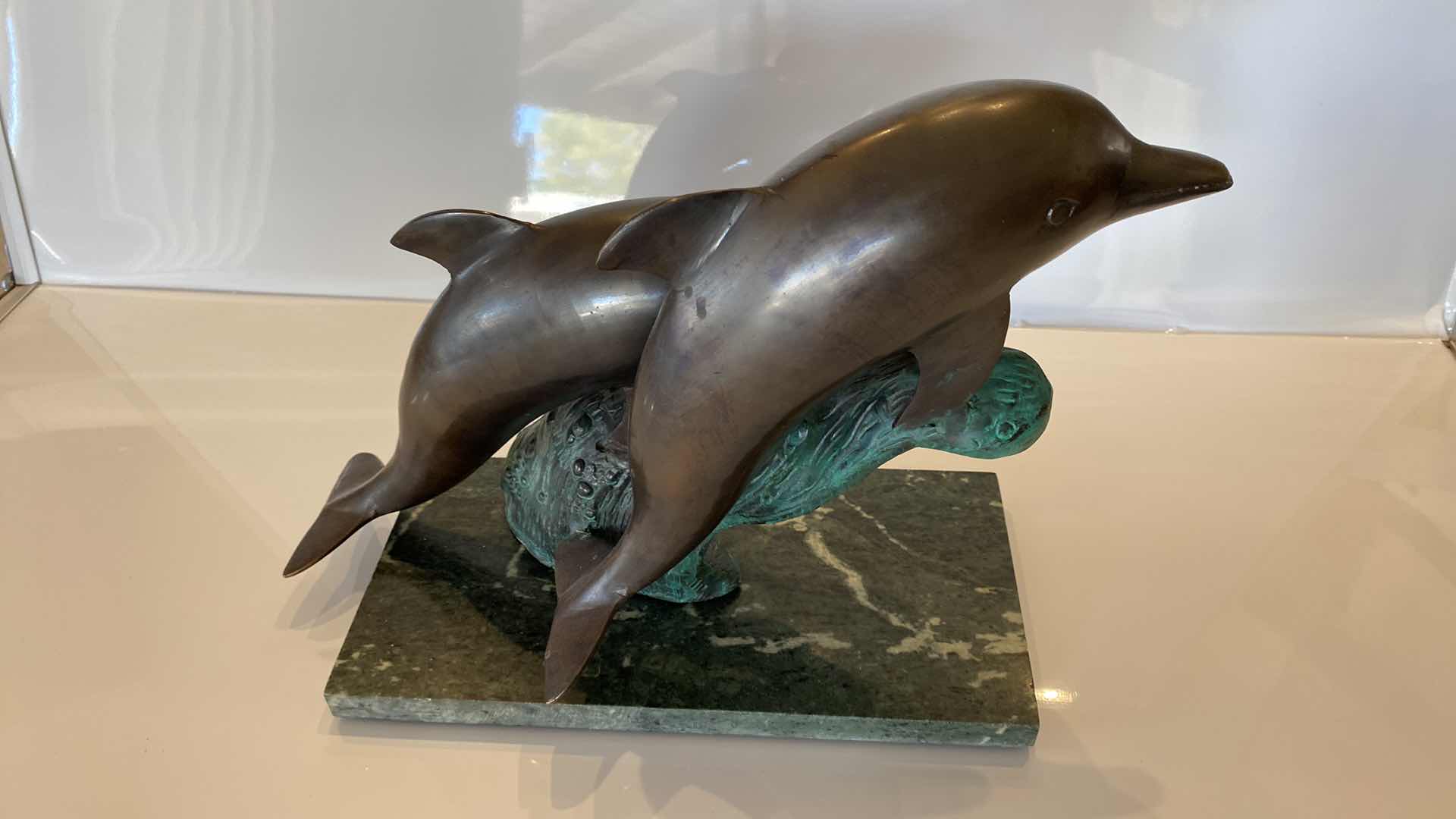 Photo 4 of METAL AND MARBLE DOLPHIN STATUE 14” x 11”