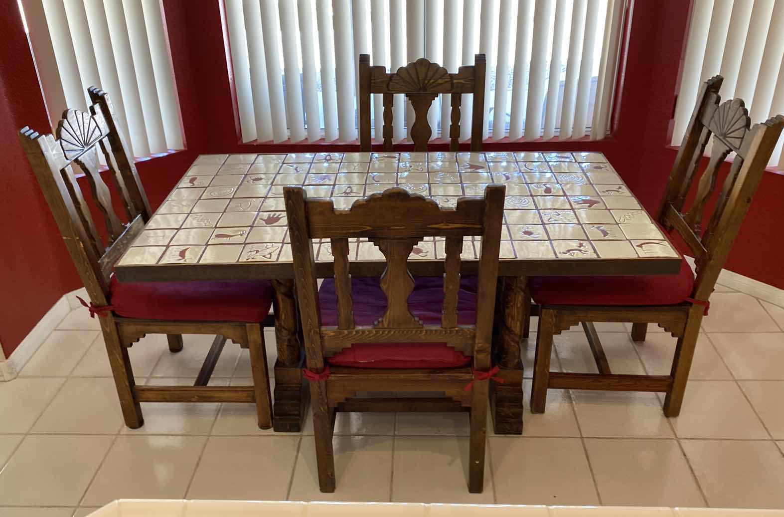 Photo 1 of VINTAGE SOUTHWEST DINING TABLE WITH 4 CHAIRS. TOLE TOP CUSTOM MADE 61” x 35” H 30”