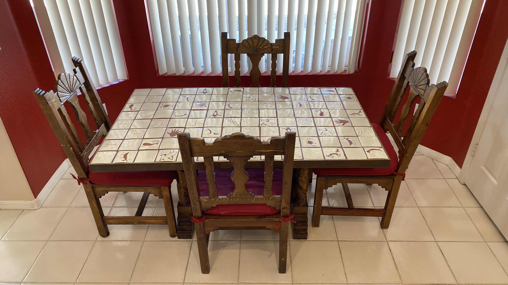 Photo 2 of VINTAGE SOUTHWEST DINING TABLE WITH 4 CHAIRS. TOLE TOP CUSTOM MADE 61” x 35” H 30”