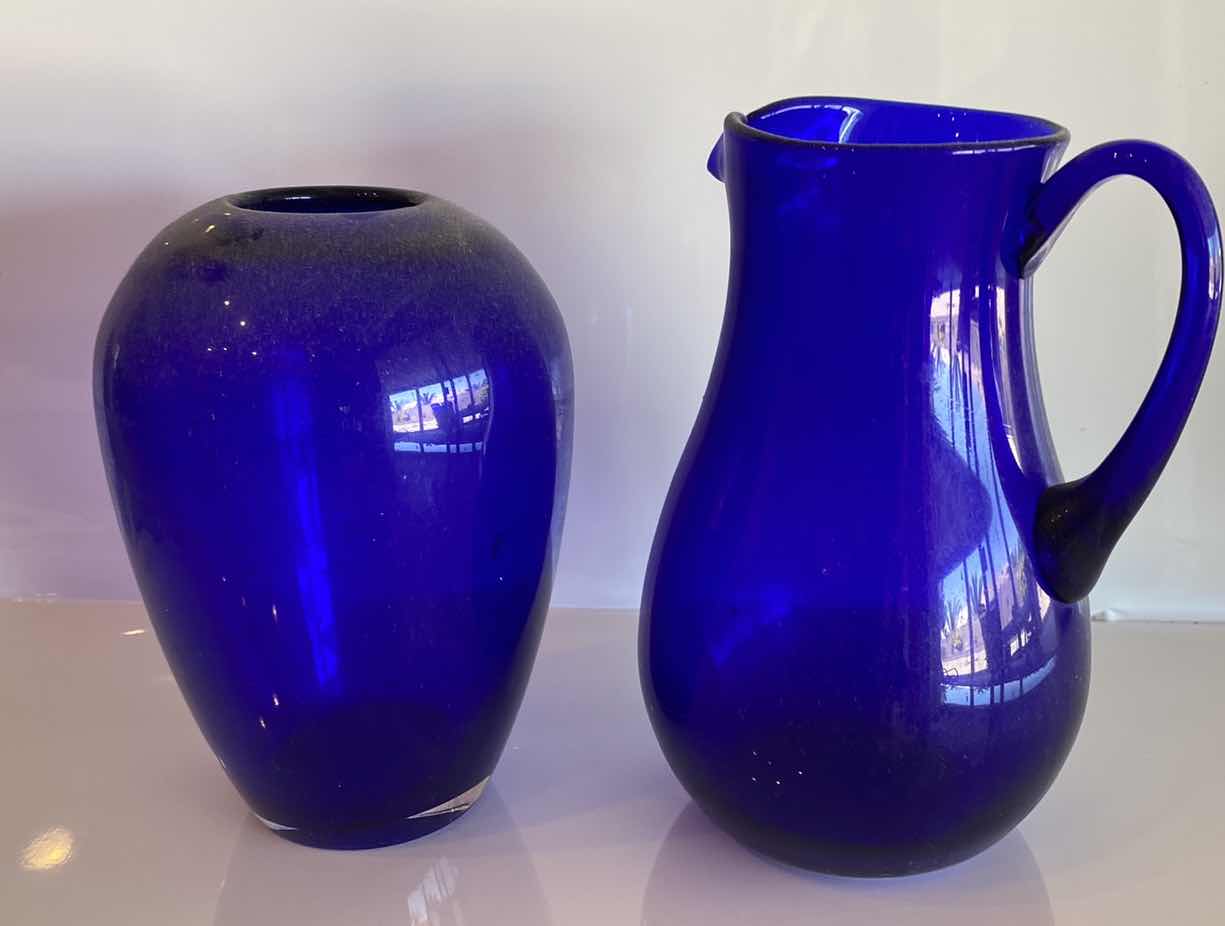 Photo 1 of BLUE GLASS VASE AND PITCHER H 9 1/2“