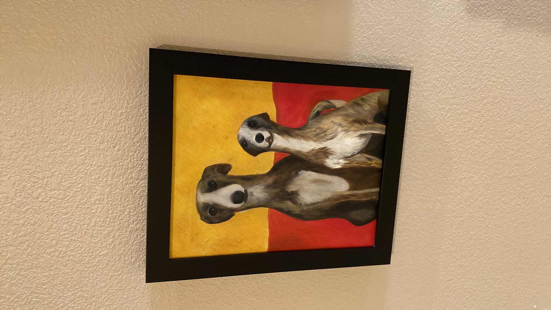 Photo 2 of FRAMED ORIGINAL CANVAS ARTWORK DOGS 13” x 18”