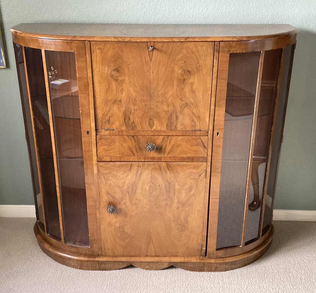 Photo 2 of ANTIQUE SECRETARY WITH CURVED GLASS 50” x 15” H 44”