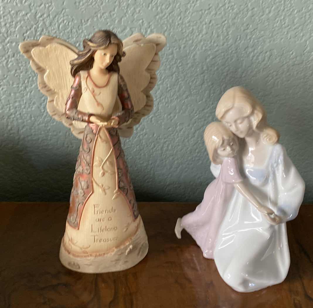 Photo 1 of ELEMENT COPPER FRIEND ANGEL H 9” AND 1990 PAUL SEBASTIAN PORCELAIN FIGURINE MOTHER AND DAUGHTER H 7”
