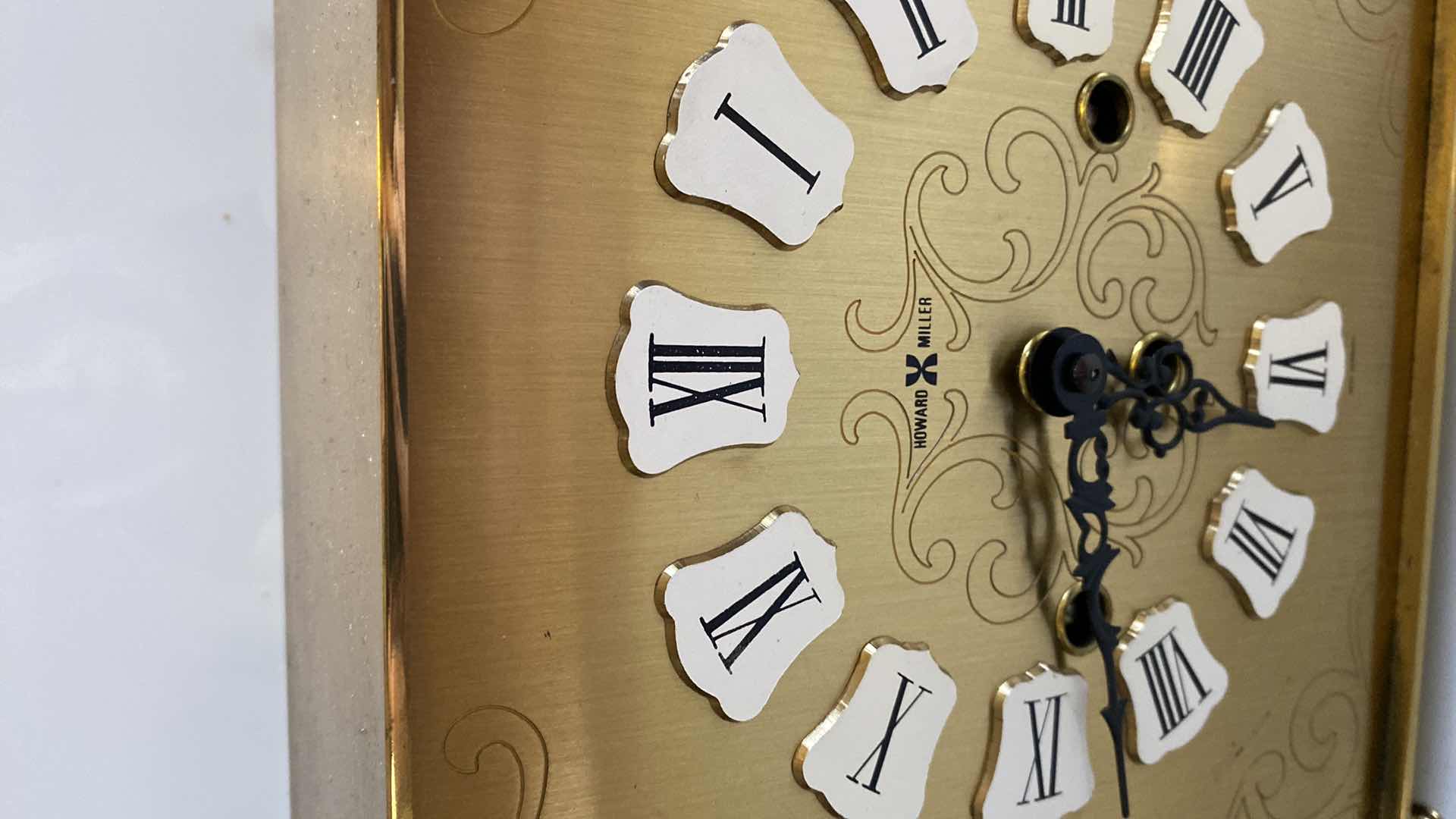 Photo 1 of HOWARD MILLER NASS MANTLE CLOCK 8 1/2“ x 9 1/2“ AND METAL CROSS H 17”