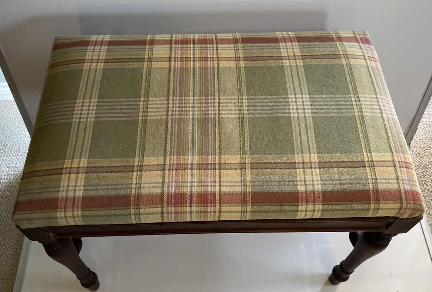 Photo 2 of PLAID UPHOLSTERED BENCH 23“ x 14“ H 18”