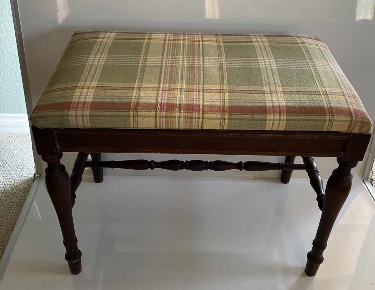 Photo 1 of PLAID UPHOLSTERED BENCH 23“ x 14“ H 18”