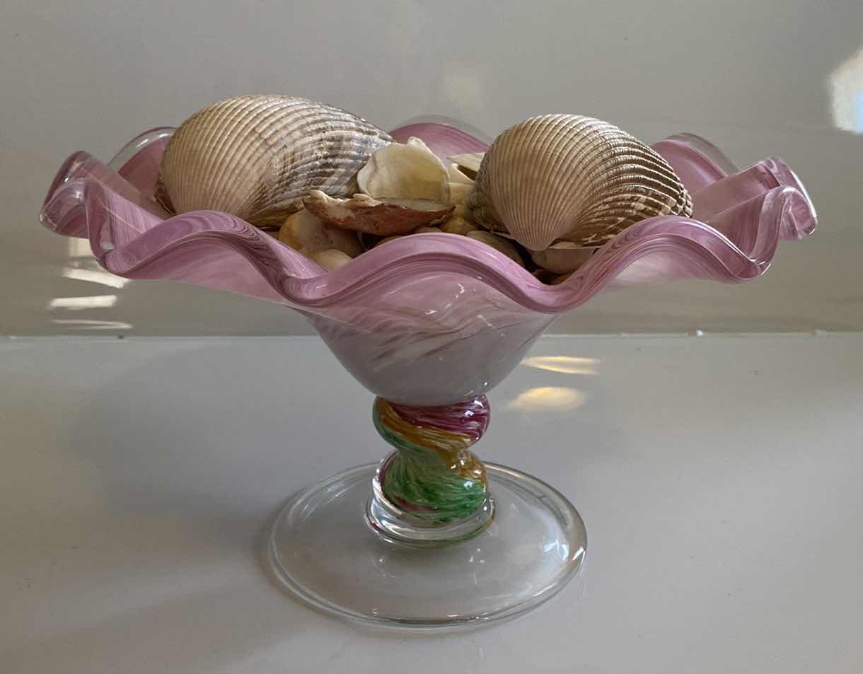 Photo 1 of ART GLASS WITH SEA SHELLS 12” x 7 1/2”
