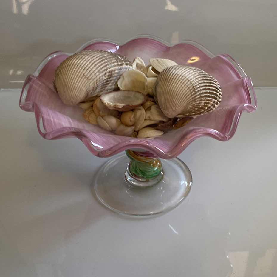 Photo 1 of ART GLASS WITH SEA SHELLS 12” x 7 1/2”