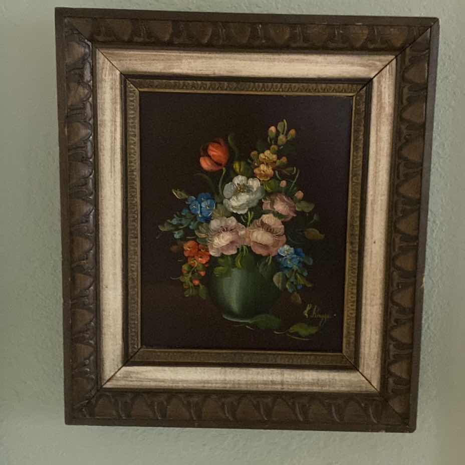 Photo 1 of FRAMED FLORAL ON CANVAS SIGNED 13” x 15”