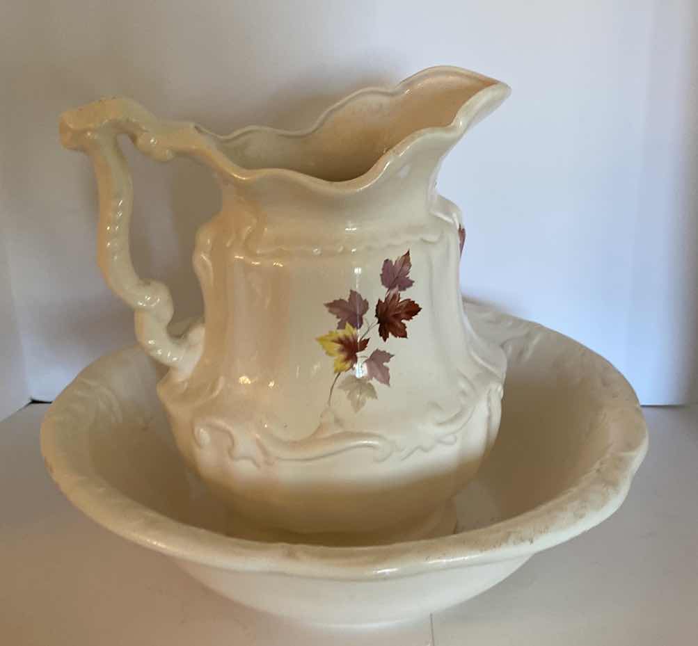 Photo 1 of CERAMIC WATER BOWL AND PITCHER UNMARKED PITCHER H 11 1/2”