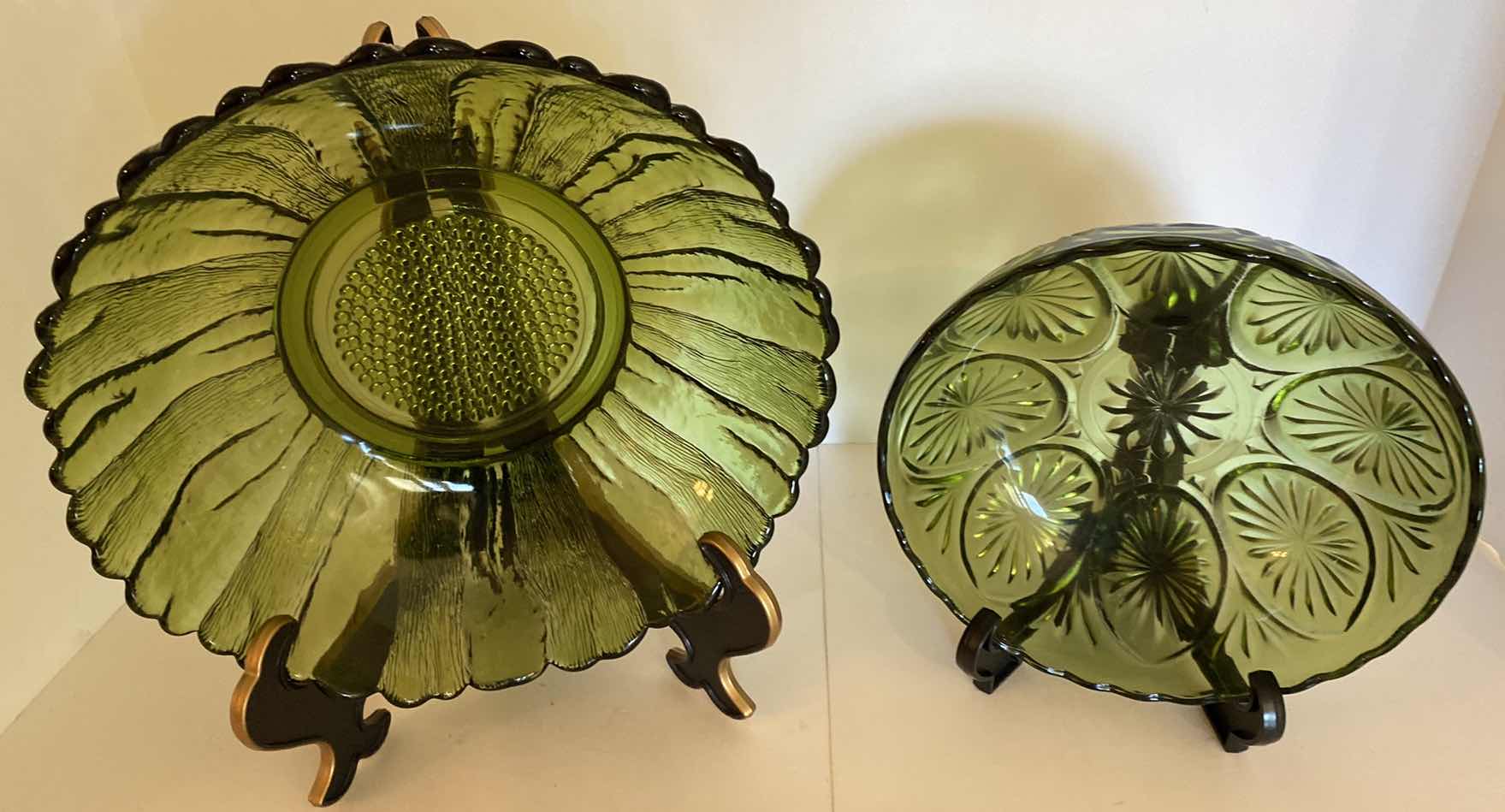 Photo 1 of PAIR OF GREEN GLASS BOWLS LARGEST 10 1/2”