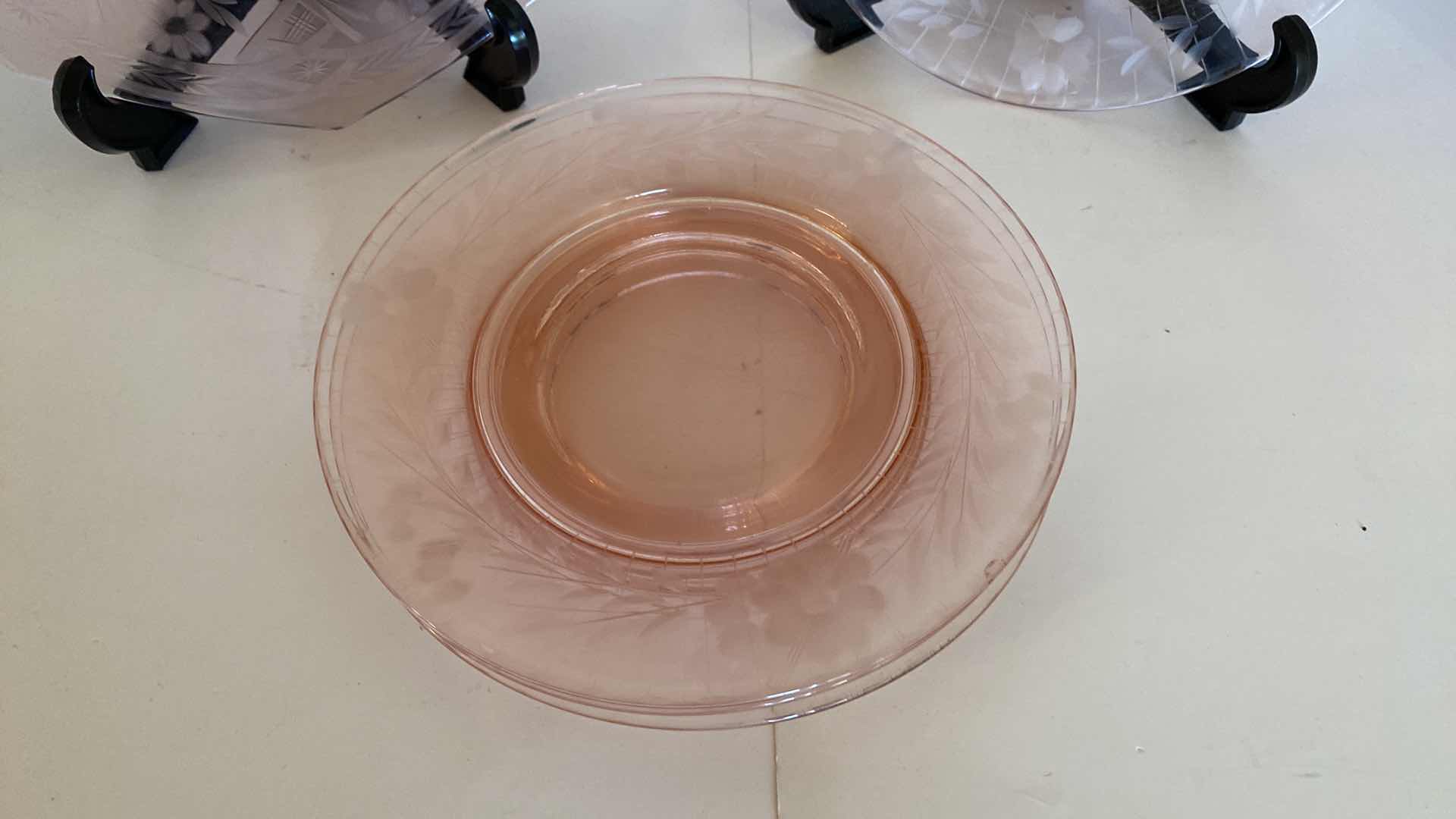 Photo 2 of 5 PIECE PINK GLASS PLATES AND SERVING DISH