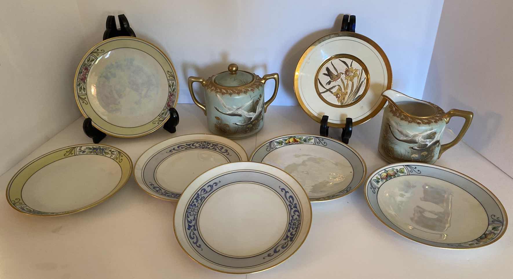 Photo 1 of 6 STOUFFERS HAND PAINTED GOLD RIMMED 6 1/2” DISHES AND NIPPON CREAM AND SUGAR