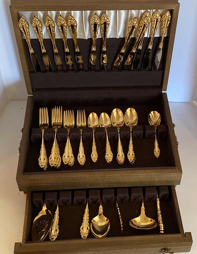 Photo 1 of COMMUNITY GOLD ELECTROPLATE SERVICE FOR 12 PATTERN GOLDEN ROYAL GRANDEAUB WITH SERVING PIECES