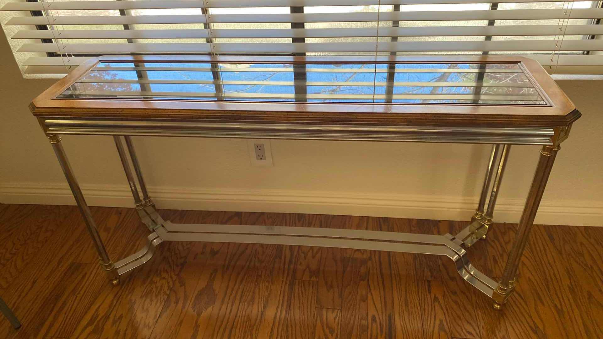 Photo 1 of METAL WOOD AND GLASS CONSOLE TABLE 50” x 13 1/2” H 26”