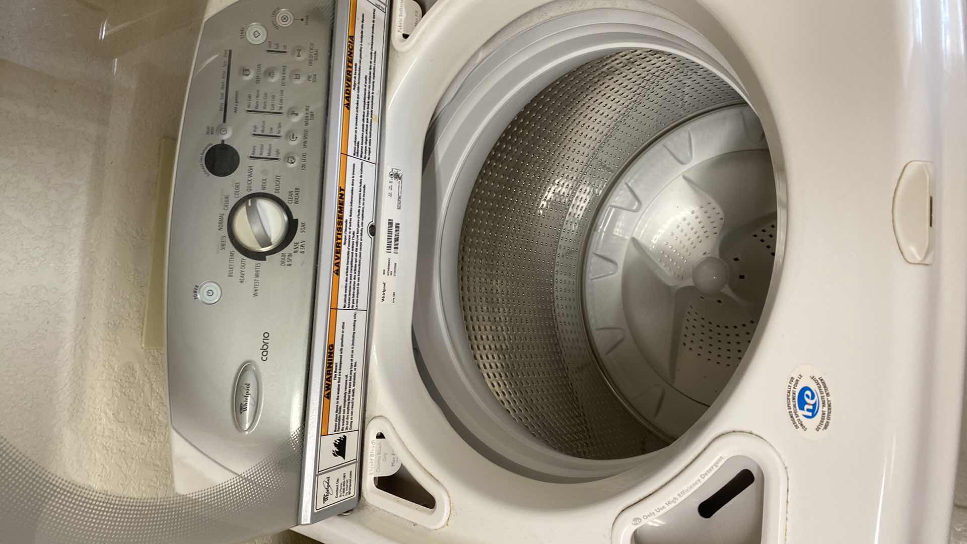 Photo 3 of WHIRLPOOL CABRIO WASHER - BUYER TO DISCONNECT MOVE AND LOAD