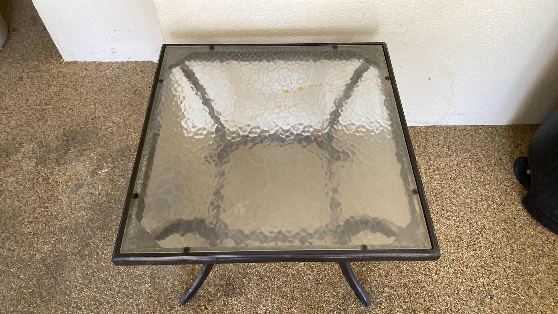 Photo 2 of GLASS TOP AND ALUMINUM PATIO TABLE 26” x 26” H 20”