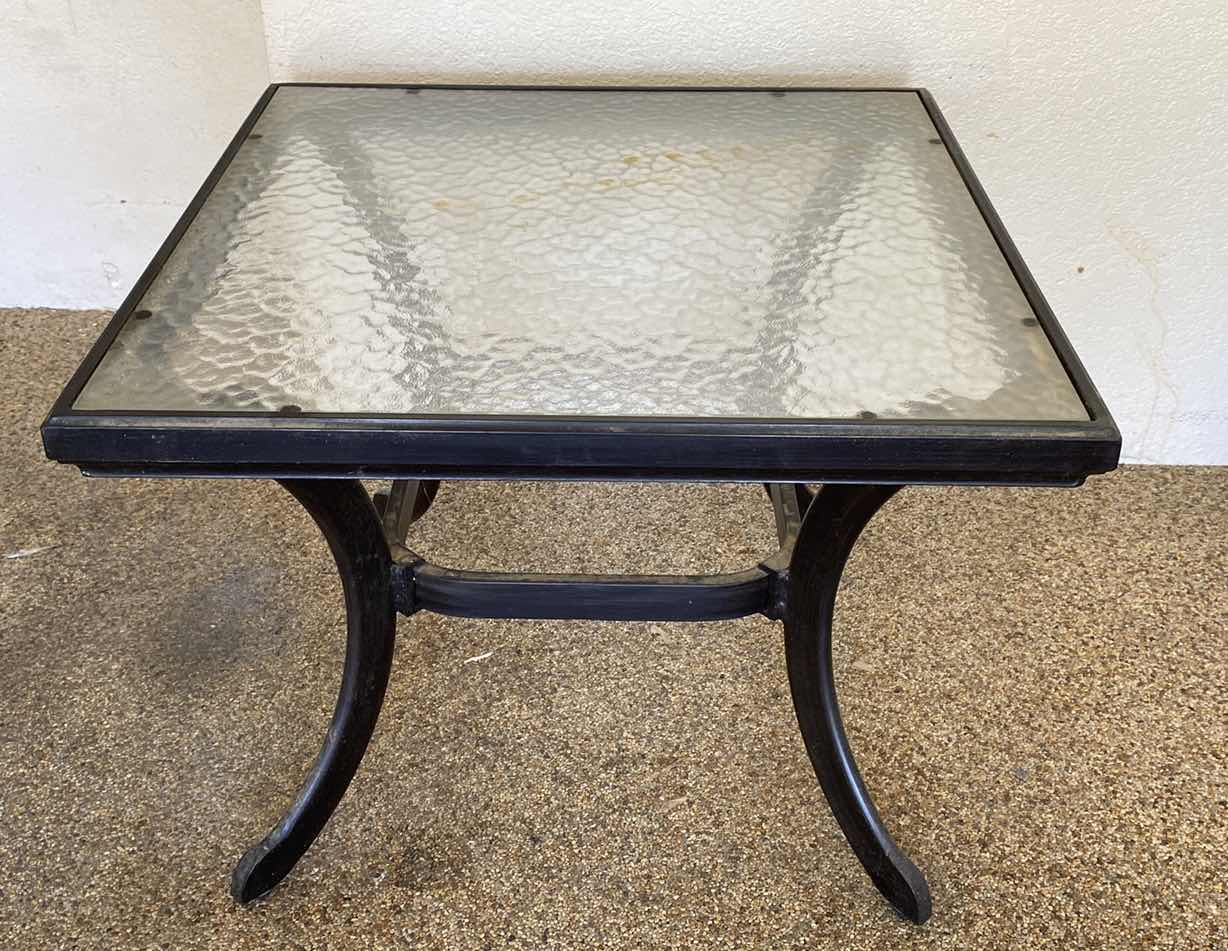 Photo 1 of GLASS TOP AND ALUMINUM PATIO TABLE 26” x 26” H 20”