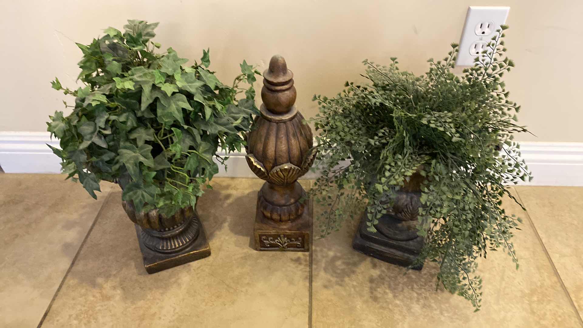Photo 1 of 2 FAUX PLANTS IN URNS AND CORBEL H 15 1/2”