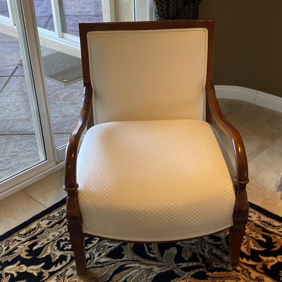 Photo 1 of DOLPHIN L OCCASIONAL CHAIRS CREME UPHOLSTERY 29 1/2 x 34” H 36” ( 2 available each sold separately)